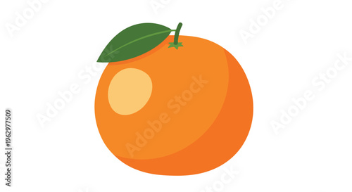 Vibrant orange illustration with green leaf, isolated on white background, conveying natural freshness and wholesome nutrition for various healthy