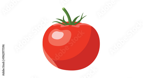 A vibrant, fresh, perfectly ripe red tomato illustration with a green stem and subtle highlights, ideal for culinary themes, healthy eating