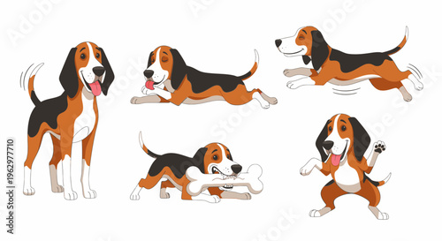 Cartoon Treeing Walker Coonhound dog playing and having fun  