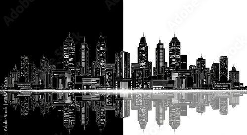 City skyline with reflection contrast.