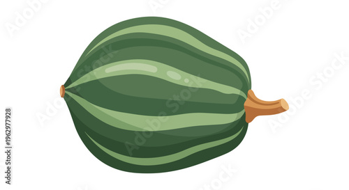 A vibrant and appealing illustration of an oblong green cucurbit, featuring striking lighter stripes and a natural stem, isolated on a pristine