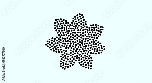 An elegant, abstract flower design composed entirely of numerous small black dots, creating a unique and intricate floral pattern on a soft background, perfect for decorative purposes