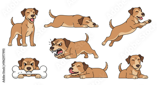 Cartoon dog in various playful poses and expressions  