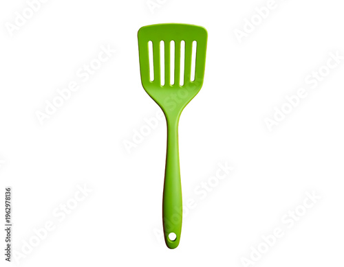 Bright green slotted kitchen turner with handle hole