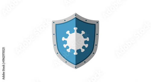 Digital illustration of a sturdy blue and silver shield safeguarding against viral threats and harmful pathogens, symbolizing comprehensive health
