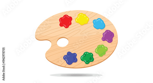 A visually striking wooden art palette adorned with vibrant splashes of diverse paint hues prepared for imaginative artistic creations and colorful