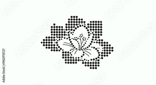 Abstract dotted flower illustration, a minimalist design representing floral beauty with a unique pixelated aesthetic