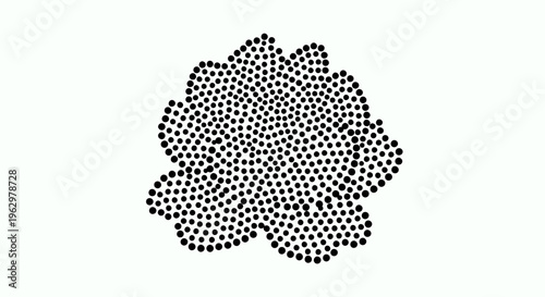 Stylized dot-pattern flower illustration, meticulously composed of countless small dots, creating an intriguing graphic blossom with a minimalist aesthetic