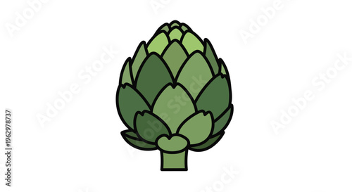 Vibrant digital illustration of an artichoke showcasing layered green petals This clean graphic is perfect for healthy food concepts botanical