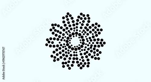 Abstract floral pattern crafted from a multitude of perfectly arranged black dots, forming a beautiful and harmonious radial symmetry resembling a sophisticated digital flower icon element