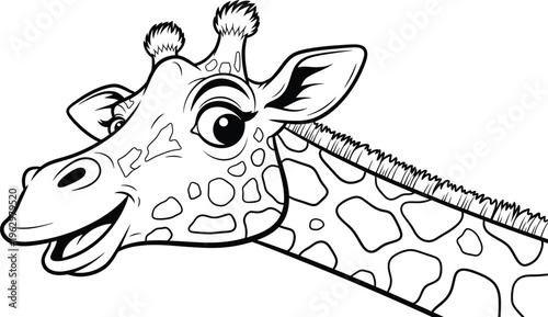 Color page of a smiling giraffe head isolated on transparent background
