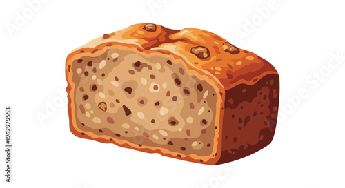 Deliciously depicted artisanal bread loaf, rich with whole grains and a generous scattering of crunchy nuts, perfect for bakery promotions and