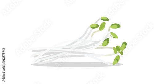 Illustrative image of fresh, white-stemmed bean sprouts with vibrant green tips, signifying health, natural growth, and essential ingredients for