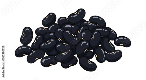 A detailed vector illustration of a healthy heap of dark black beans, showcasing their natural form and smooth texture on a pure white background