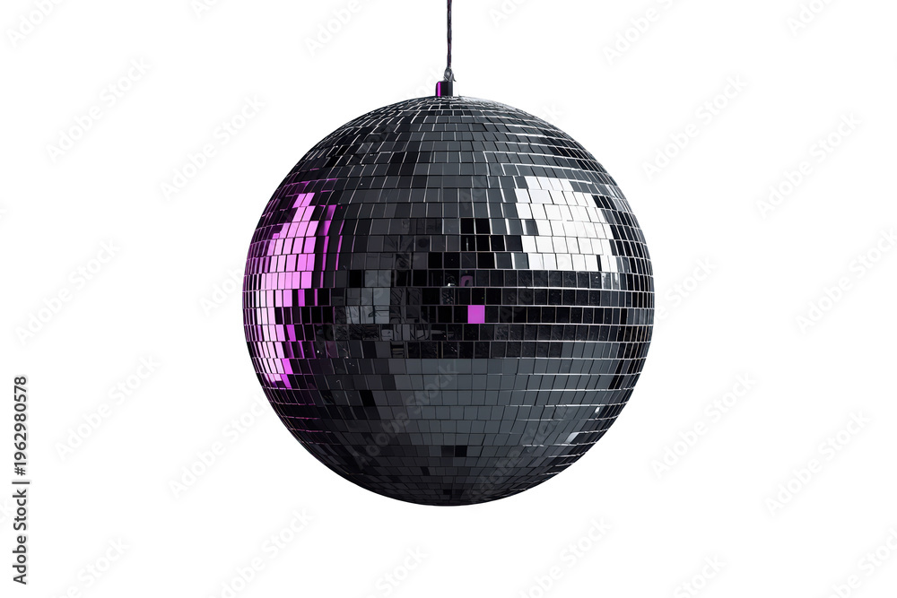 Fototapeta premium Disco ball hanging, reflecting bright pink light, symbolizing party, celebration, music, and nightlife fun