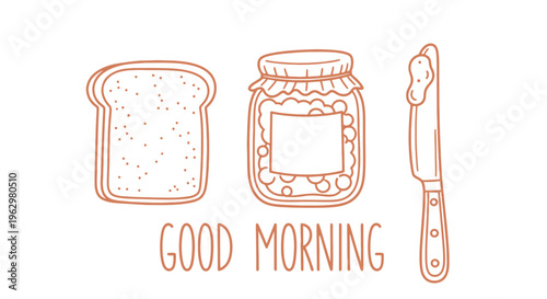 Good Morning Toast and Jam with Butter Knife Illustration