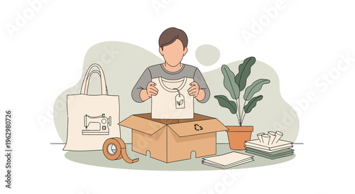 Sustainable Fashion Small Business Owner Packing Eco-Friendly Organic Clothing in Recyclable Cardboard Box for Shipping