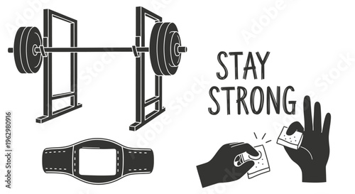 Essential weightlifting equipment set with motivational elements for strength training and gym workouts