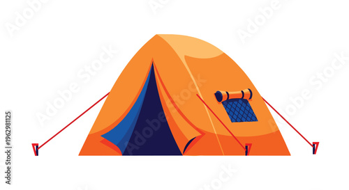 A vibrant orange and blue dome tent with sturdy guy ropes for secure outdoor adventures. Ideal for camping, this portable shelter offers comfort and