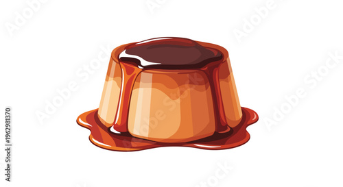 Deliciously depicted caramel flan dessert illustration with rich sauce