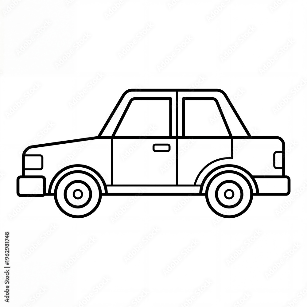 Fototapeta premium Car Coloring Page Line Art for Kids on White Background