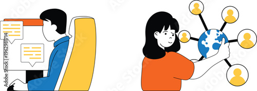 Two people representing communication and global connectivity through modern interaction methods and networks