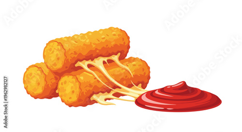 Golden fried cheese sticks with gooey melt and a side of vibrant red dipping sauce