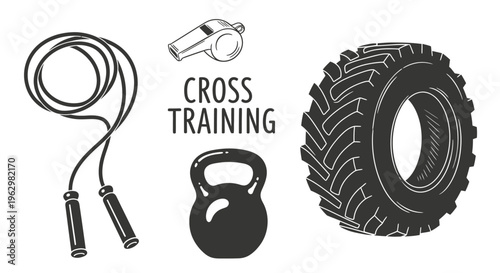 Essential fitness equipment collection for intensive cross-training workouts and athletic performance enhancement