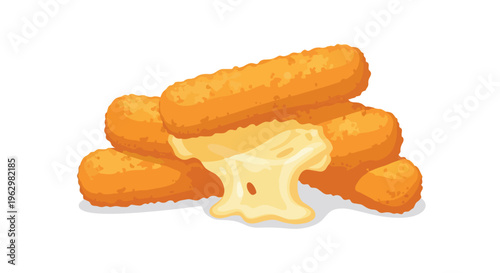 Crispy golden fried cheese sticks featuring warm, melted gooey interior, a delicious snack illustration perfect for menus
