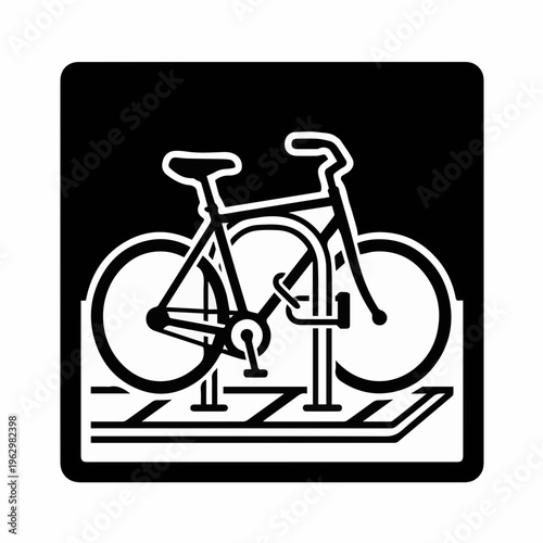 Bicycle parking and bike-friendly zone icon. Minimalist black and white vector sign representing dedicated bicycle storage, cycling infrastructure, and urban public facilities