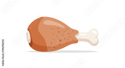A vibrant, stylized illustration of a perfectly roasted golden-brown chicken drumstick, complete with a visible bone, casting a soft shadow, ready