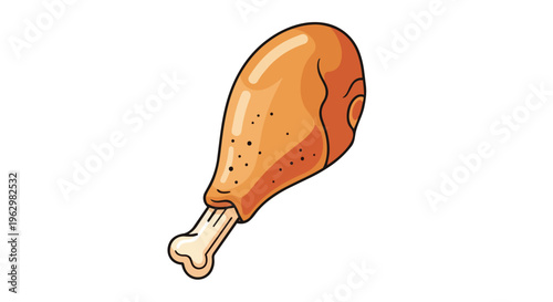 A delightful appetizing golden-brown chicken drumstick, rendered in cartoon style with visible bone, ideal for food menus, adverts, and digital