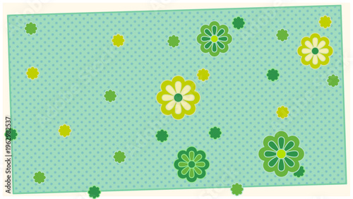 グリーンの花柄とドットのナチュラルパターン背景・北欧風でやさしいデザイン素材