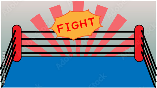 ファイトの文字とボクシングリングのイラスト・対決や挑戦を表現したコンセプト素材