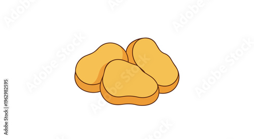 A delightful trio of golden-brown crispy snack pieces rendered in a charming cartoon style perfect for children's menus or food-related designs