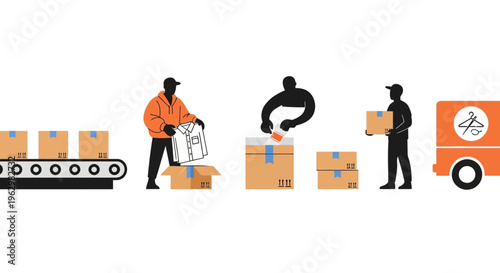 Logistics and Fulfillment Process for Clothing E-commerce Retail Business Illustration