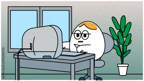 やる気が出ないビジネスパーソンのイラスト・仕事に集中できない様子を表現したコンセプト素材