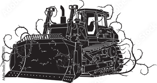 Black bulldozer with thorns heavy machinery construction equipment