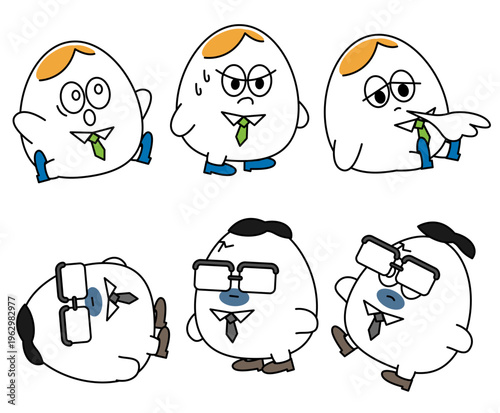 ビジネスパーソンの表情とポーズセット・感情やリアクションを表現したキャラクター素材