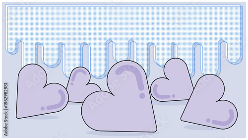 紫のハートとドリップ模様の背景・大人かわいい恋愛イメージのデザイン素材