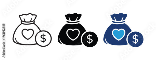 Original name(s): Charity Donation Money Bag Icons Vector Set
