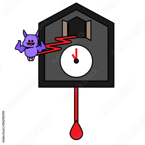 コウモリと振り子時計のイラスト・不気味な時間やホラーを表現したミニマルデザイン素材