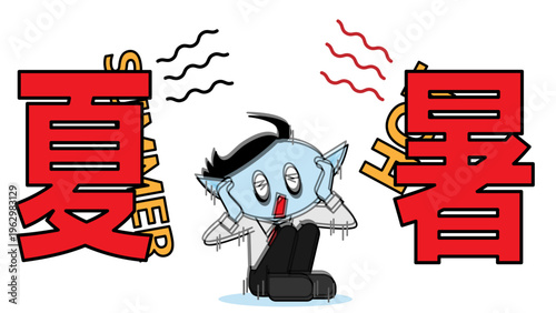 夏の暑さでぐったりする人物のイラスト・猛暑や熱中症を表現したコミカル素材