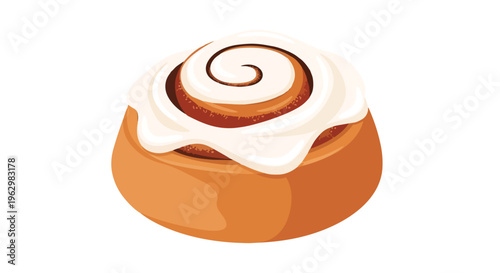 A delightful illustration of a classic cinnamon roll featuring luscious creamy white icing artfully swirled on top, ready to tempt any sweet tooth