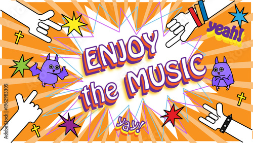 音楽を楽しむポップバナー｜ENJOY THE MUSICのロック風デザイン素材