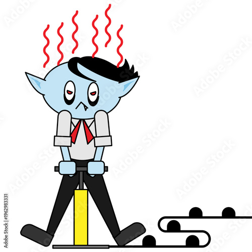 暑さでバテる人物｜通勤・移動中の熱中症イメージイラスト素材