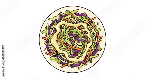 Vibrant coleslaw illustration featuring a medley of fresh shredded vegetables with creamy dressing artwork