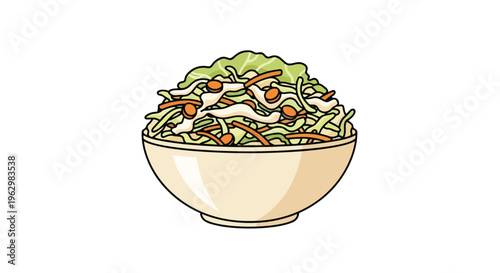 A vibrant illustration of a freshly prepared bowl of crisp shredded vegetable salad for healthy eating