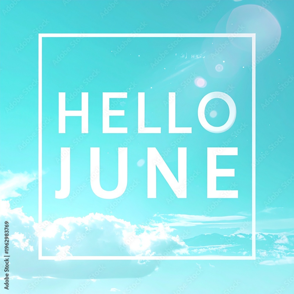 Naklejka premium Minimal HELLO JUNE lettering with fresh turquoise gradient and clean copy space