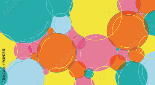 A vibrant abstract composition featuring overlapping colorful circles